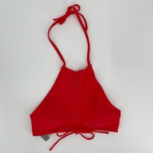 Aerie Lace Up High Neck Halter Swimsuit Top‎ Coral Women Medium New With Tag